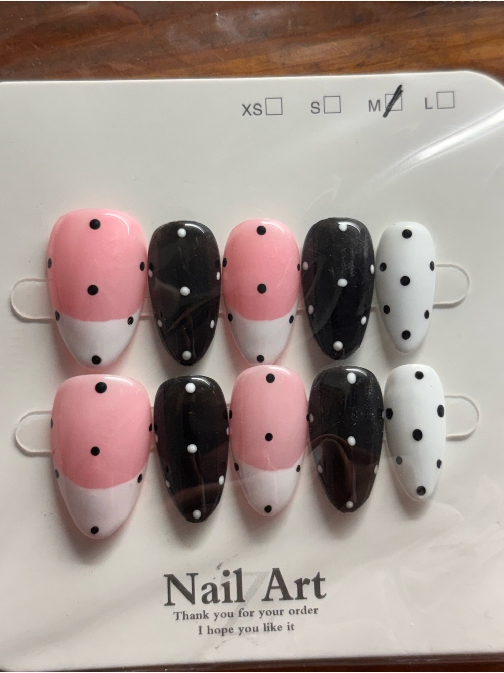 Polka Dot Press-On Nails Set - Pink, Black & White
